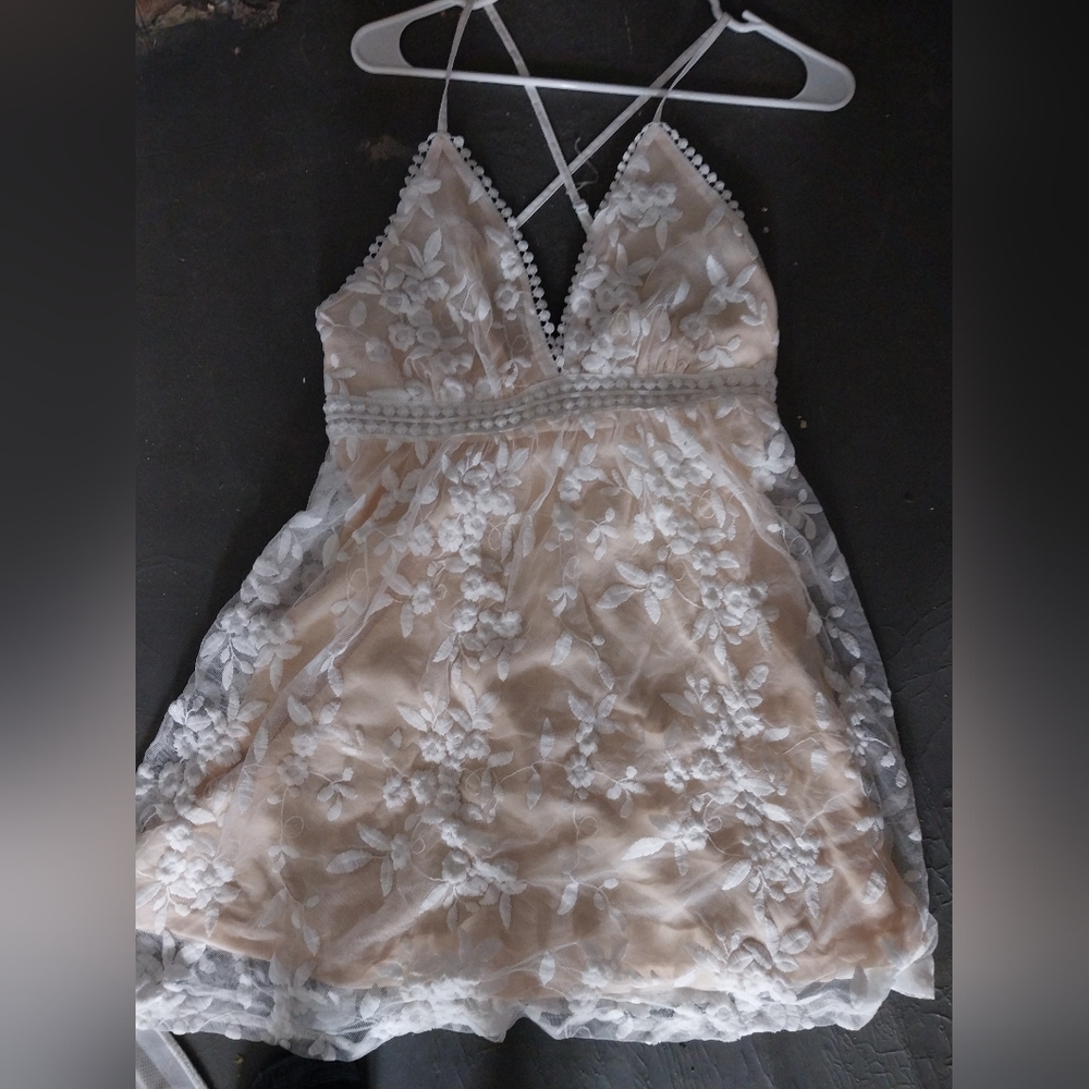 White floral lace summer dress